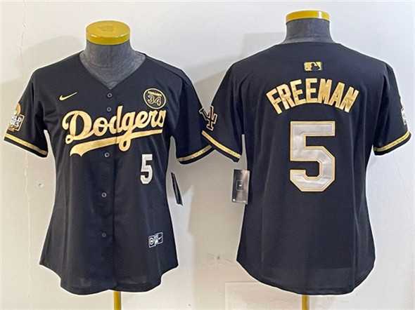 Women%27s Los Angeles Dodgers #5 Freddie Freeman Black Gold 2024 World Series With Fernando Patch Vapor Limited Stitched Jersey